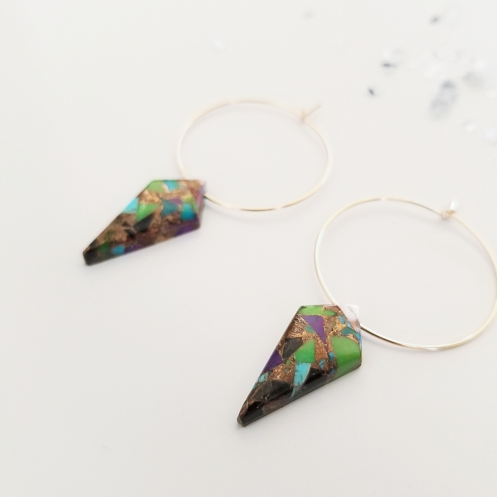 Multistone Statement Earrings Hoops Handmade